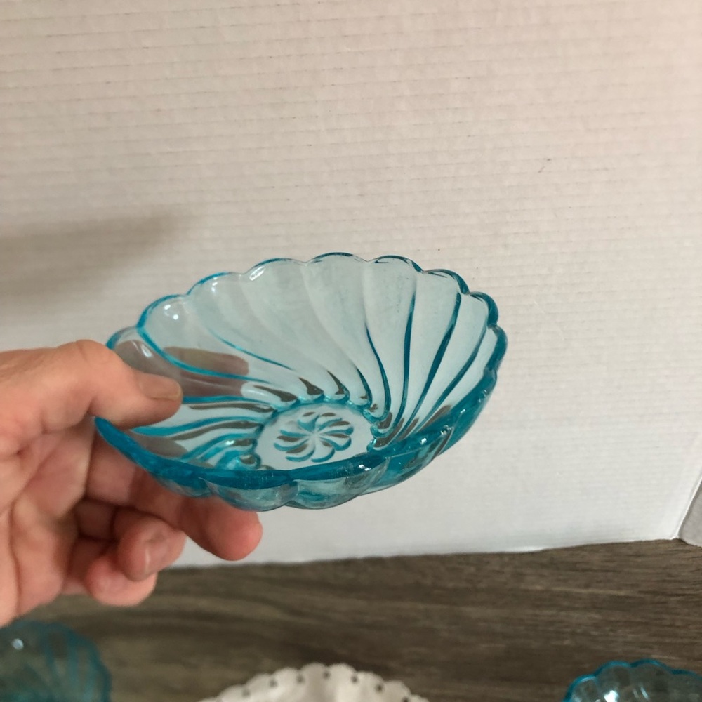 Vtg Hazel Atlas Colonial Swirl Capri Blue Serving Set - Picture 5 of 15